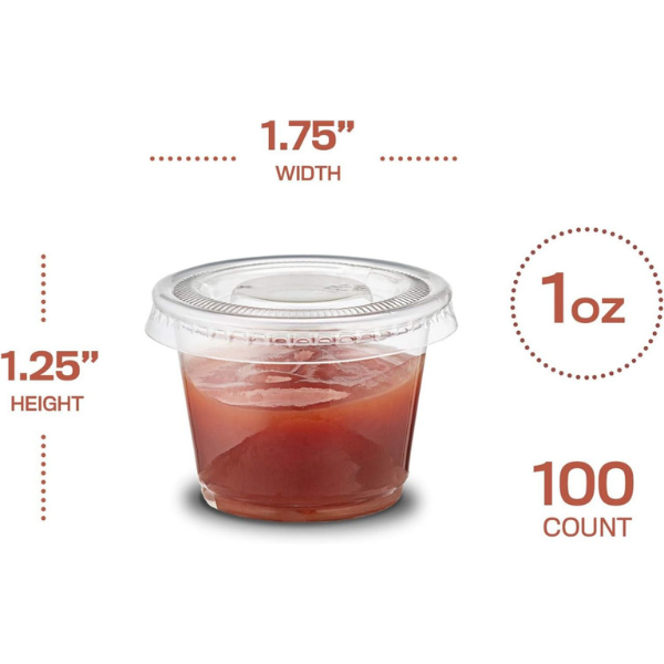 [1250 Pack] 1 oz Plastic Containers with Lids - Clear Jello Shot Cups, Mini Portion Cup BPA Free for Sauce, Condiments, Souffle, Salad Dressing, Sushi