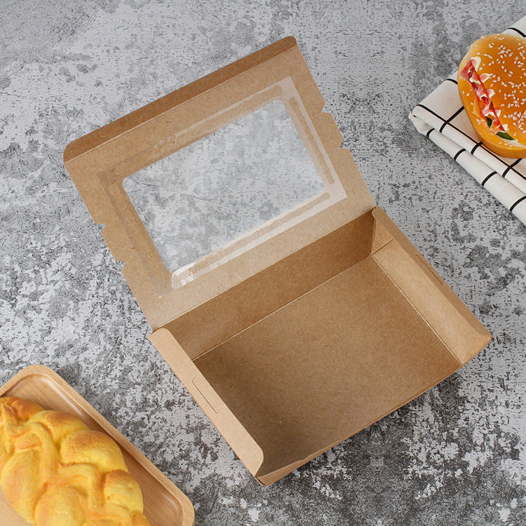 Disposable Window Take Away Container Kraft Paper Food Lunch Box