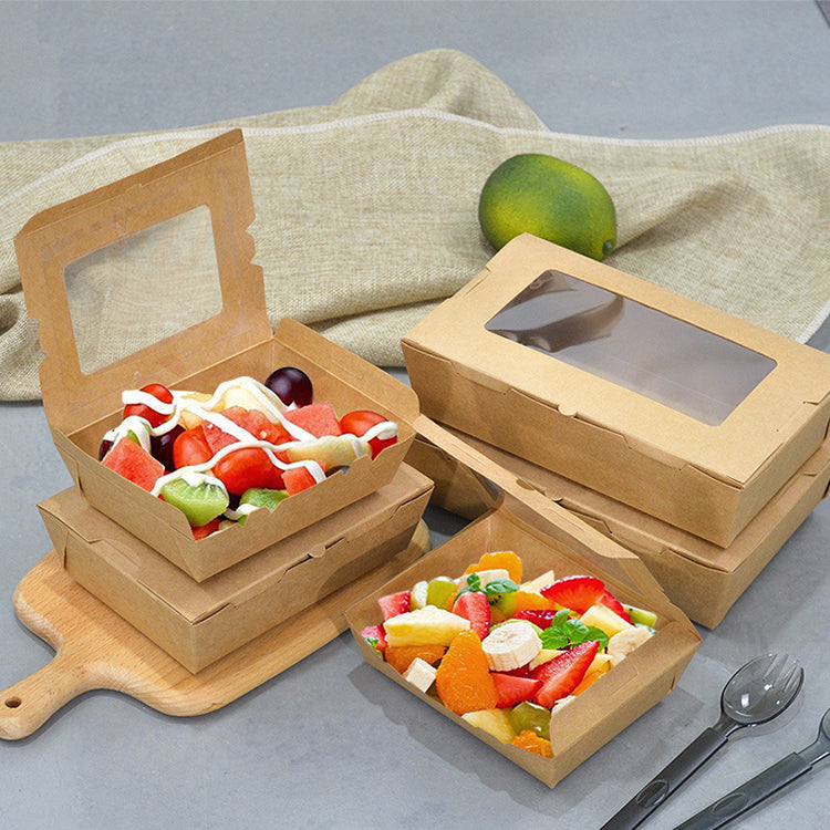 Disposable Window Take Away Container Kraft Paper Food Lunch Box